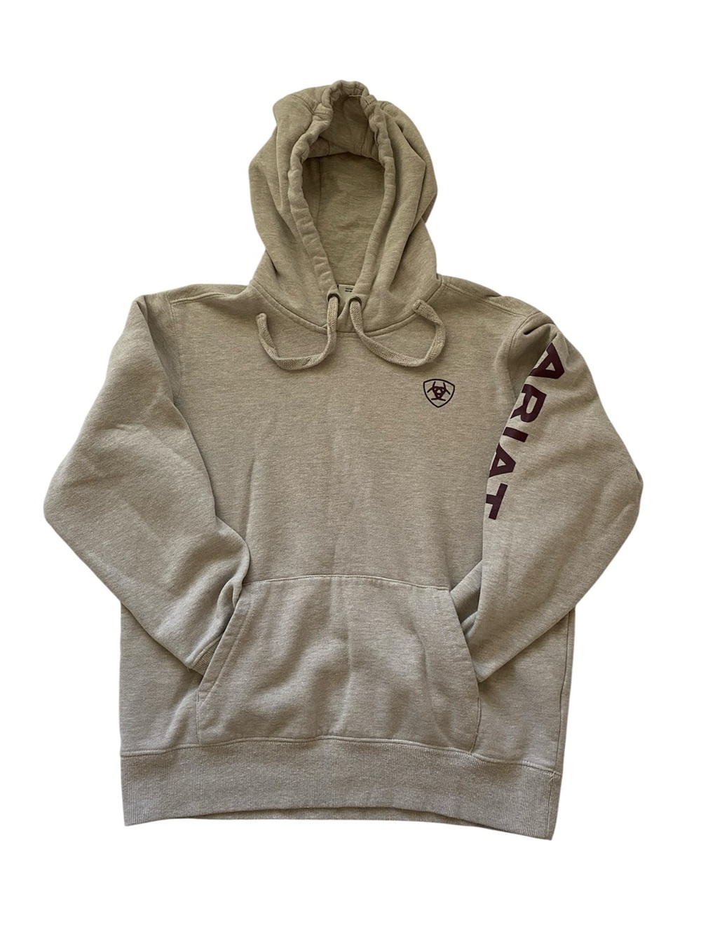 Ariat Women’s Tan Hoodie with Maroon Sleeve Logo